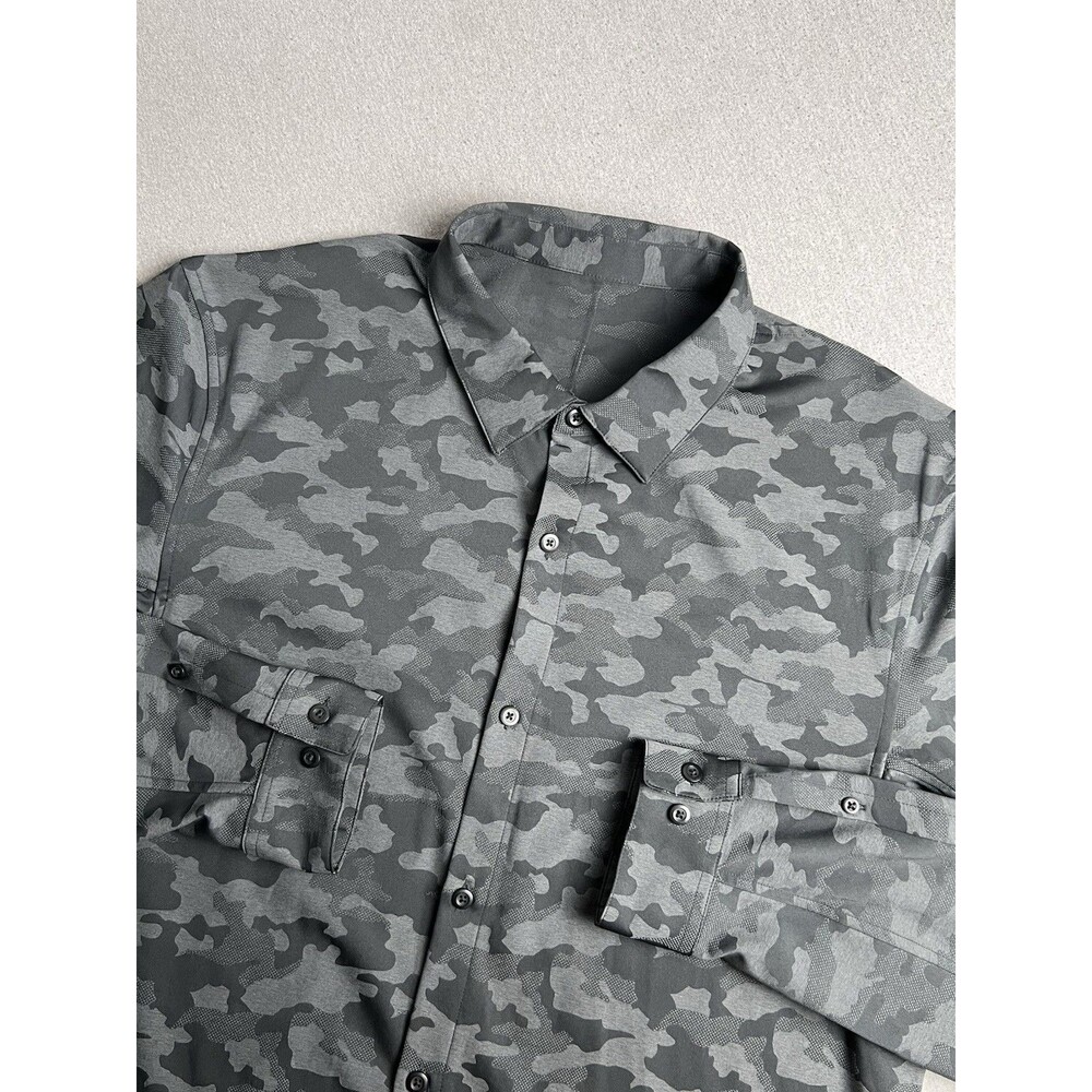 Lululemon Shirt Mens Black Camo Airing Easy Button Up Long Sleeve Casual